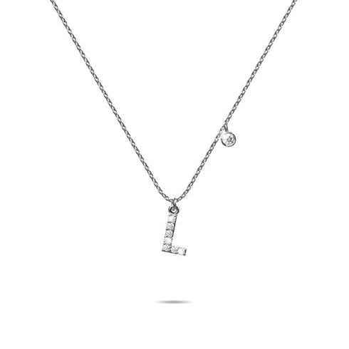 Solid 925 Sterling Silver Initial Crystal Personalised Alphabet Letter Necklace Silver